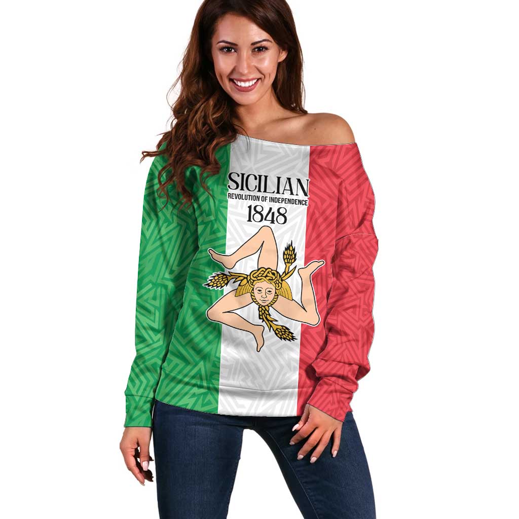 Sicilian Revolution of 1848 Off Shoulder Sweater Bandiera del Regno di Sicilia 1848-1849 - Wonder Print Shop