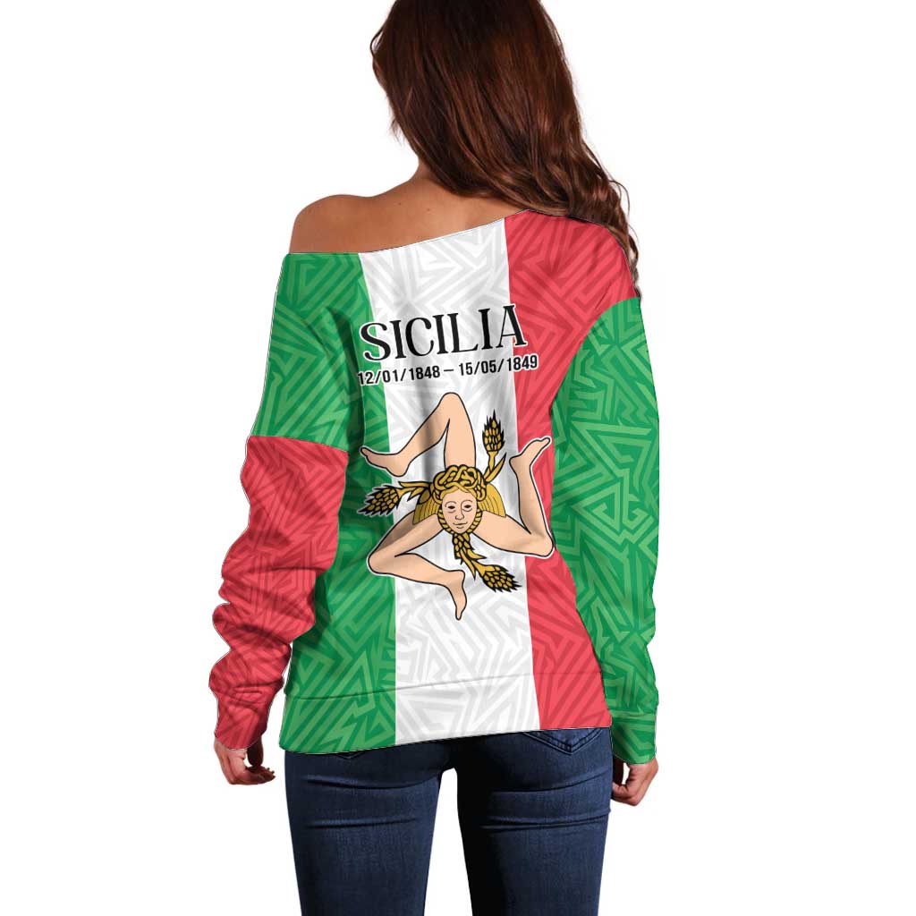Sicilian Revolution of 1848 Off Shoulder Sweater Bandiera del Regno di Sicilia 1848-1849 - Wonder Print Shop