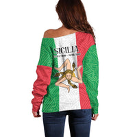 Sicilian Revolution of 1848 Off Shoulder Sweater Bandiera del Regno di Sicilia 1848-1849 - Wonder Print Shop