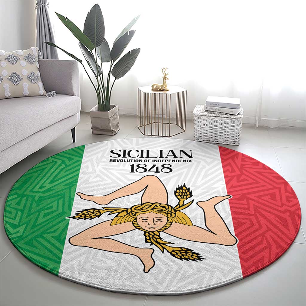 Sicilian Revolution of 1848 Round Carpet Bandiera del Regno di Sicilia 1848-1849