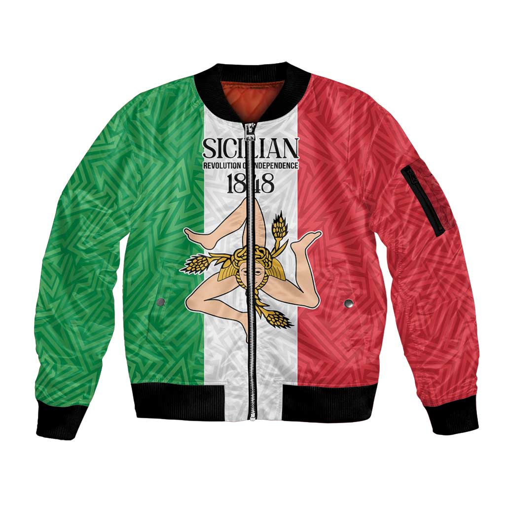 Sicilian Revolution of 1848 Sleeve Zip Bomber Jacket Bandiera del Regno di Sicilia 1848-1849 - Wonder Print Shop