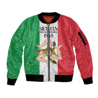 Sicilian Revolution of 1848 Sleeve Zip Bomber Jacket Bandiera del Regno di Sicilia 1848-1849 - Wonder Print Shop
