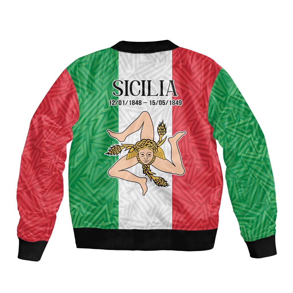 Sicilian Revolution of 1848 Sleeve Zip Bomber Jacket Bandiera del Regno di Sicilia 1848-1849 - Wonder Print Shop