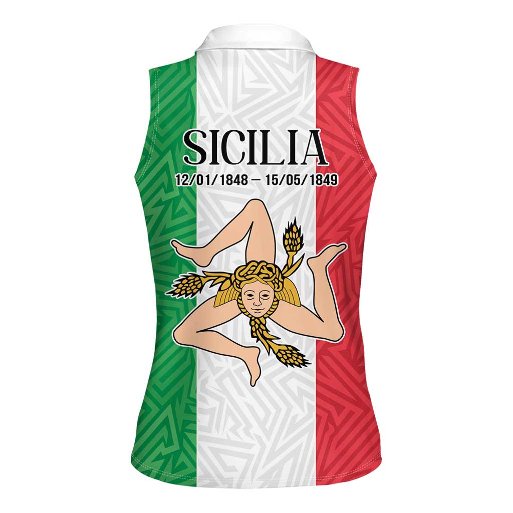 Sicilian Revolution of 1848 Women Sleeveless Polo Shirt Bandiera del Regno di Sicilia 1848-1849 - Wonder Print Shop