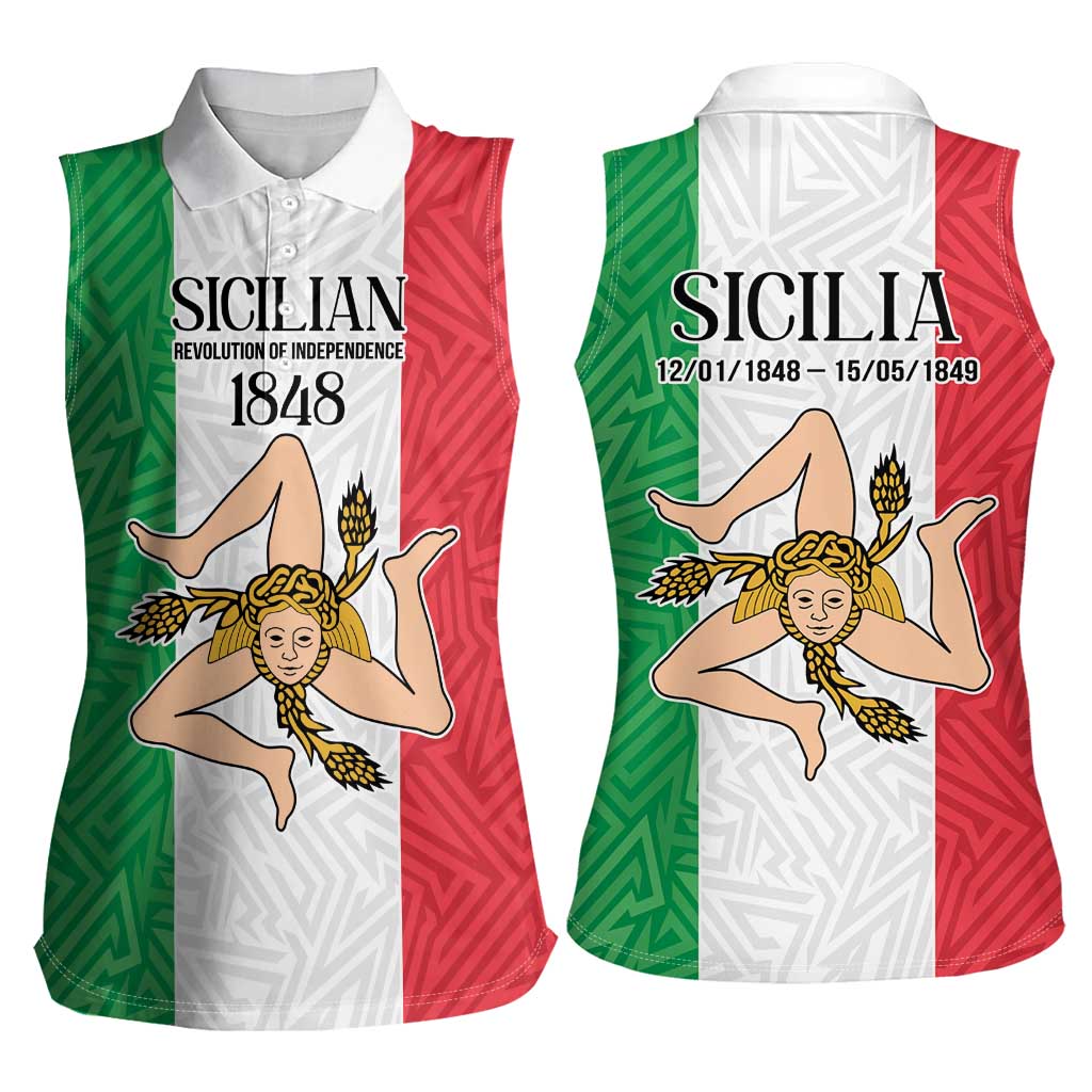 Sicilian Revolution of 1848 Women Sleeveless Polo Shirt Bandiera del Regno di Sicilia 1848-1849 - Wonder Print Shop