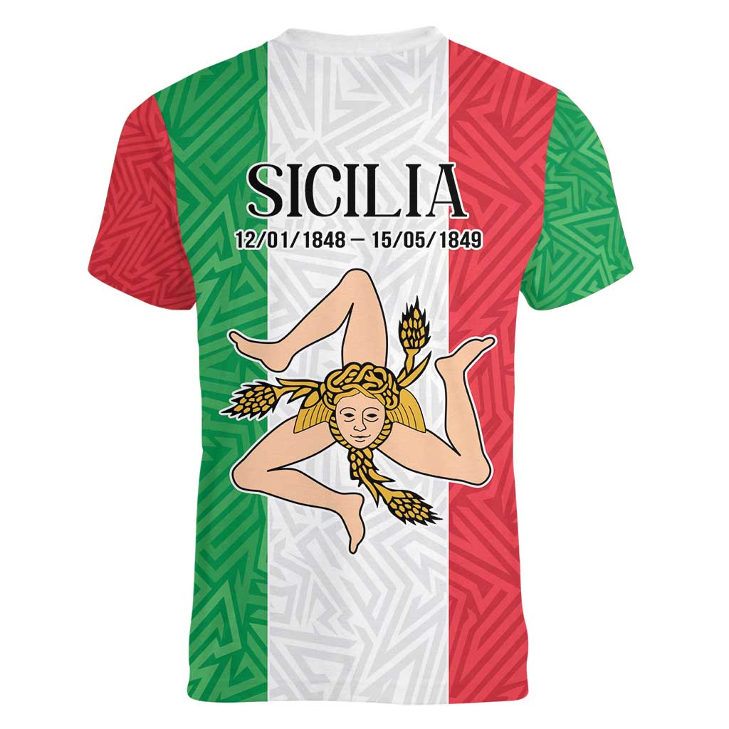 Sicilian Revolution of 1848 Women V-Neck T-Shirt Bandiera del Regno di Sicilia 1848-1849 - Wonder Print Shop