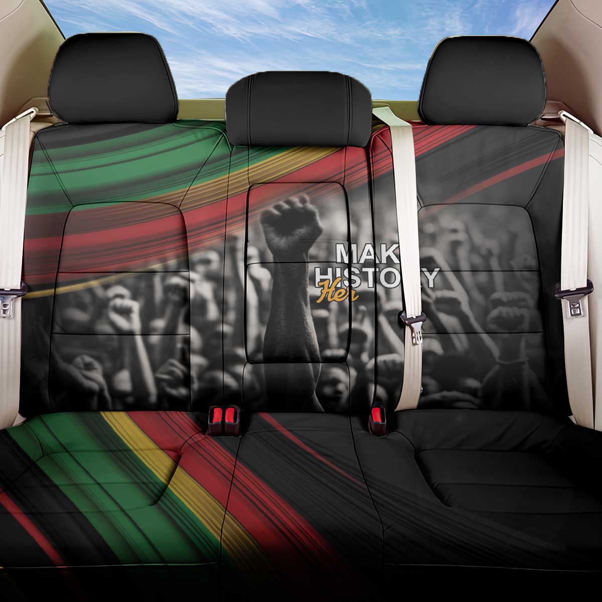 Make His-Herstories Back Car Seat Cover Black Power Hand and Pan-African Flag LT9 - Wonder Print Shop