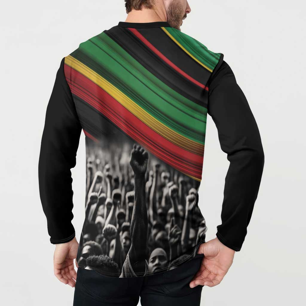 Make His-Herstories Button Sweatshirt Black Power Hand and Pan-African Flag LT9 - Wonder Print Shop