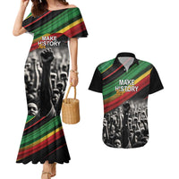 Make His-Herstories Couples Matching Mermaid Dress and Hawaiian Shirt Black Power Hand and Pan-African Flag LT9 - Wonder Print Shop
