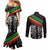 Make His-Herstories Couples Matching Mermaid Dress and Long Sleeve Button Shirt Black Power Hand and Pan-African Flag