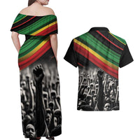 Make His-Herstories Couples Matching Off Shoulder Maxi Dress and Hawaiian Shirt Black Power Hand and Pan-African Flag LT9 - Wonder Print Shop