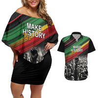 Make His-Herstories Couples Matching Off Shoulder Short Dress and Hawaiian Shirt Black Power Hand and Pan-African Flag LT9 - Wonder Print Shop