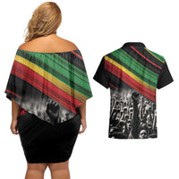 Make His-Herstories Couples Matching Off Shoulder Short Dress and Hawaiian Shirt Black Power Hand and Pan-African Flag LT9 - Wonder Print Shop