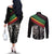 Make His-Herstories Couples Matching Off The Shoulder Long Sleeve Dress and Long Sleeve Button Shirt Black Power Hand and Pan-African Flag
