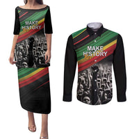 Make His-Herstories Couples Matching Puletasi and Long Sleeve Button Shirt Black Power Hand and Pan-African Flag LT9 - Wonder Print Shop