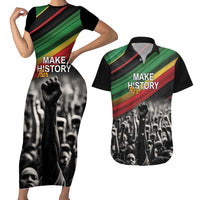 Make His-Herstories Couples Matching Short Sleeve Bodycon Dress and Hawaiian Shirt Black Power Hand and Pan-African Flag LT9 - Wonder Print Shop