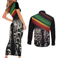 Make His-Herstories Couples Matching Short Sleeve Bodycon Dress and Long Sleeve Button Shirt Black Power Hand and Pan-African Flag LT9 - Wonder Print Shop