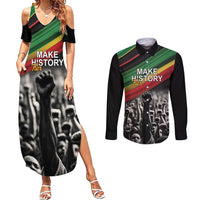 Make His-Herstories Couples Matching Summer Maxi Dress and Long Sleeve Button Shirt Black Power Hand and Pan-African Flag LT9 - Wonder Print Shop