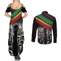 Make His-Herstories Couples Matching Summer Maxi Dress and Long Sleeve Button Shirt Black Power Hand and Pan-African Flag LT9 - Wonder Print Shop
