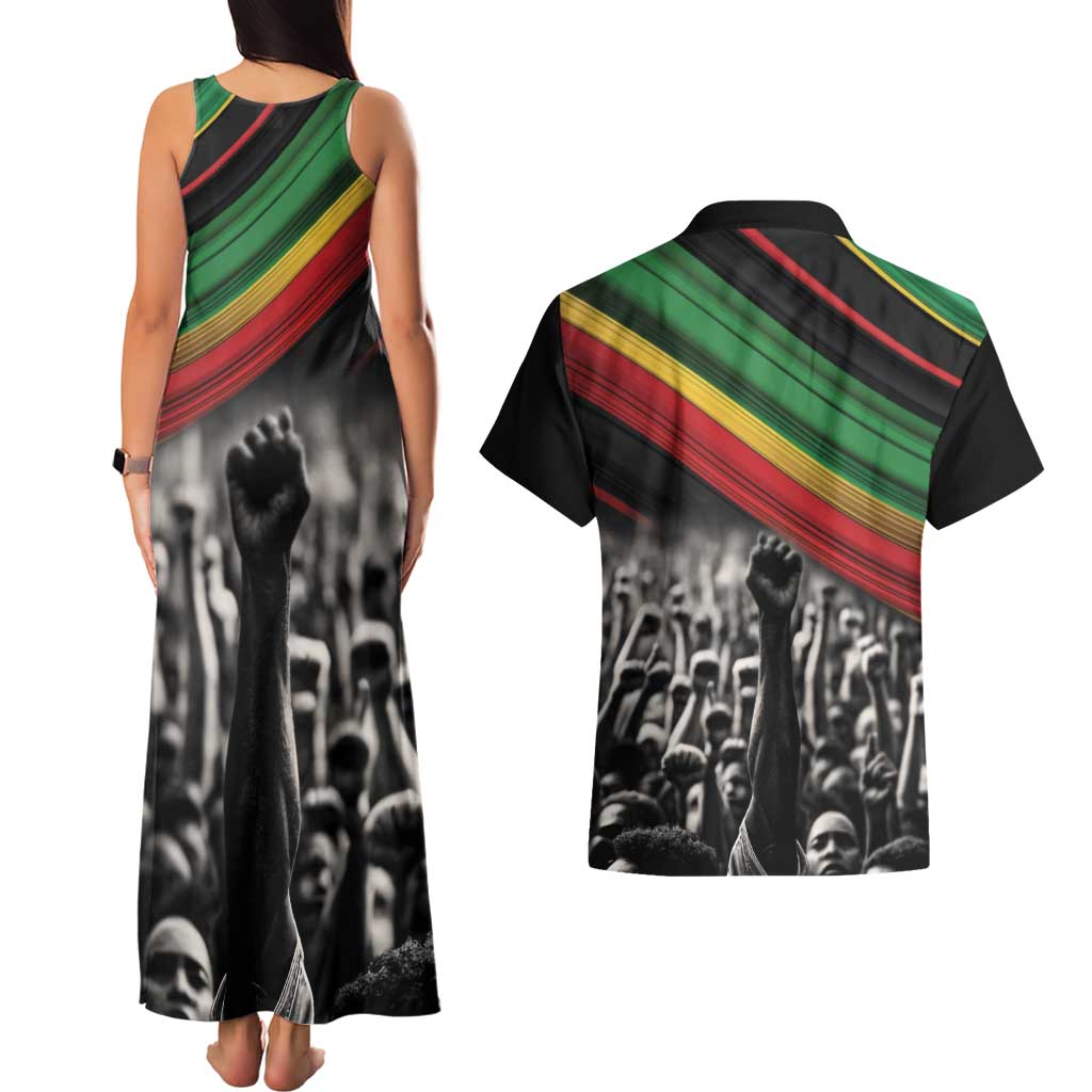 Make His-Herstories Couples Matching Tank Maxi Dress and Hawaiian Shirt Black Power Hand and Pan-African Flag LT9 - Wonder Print Shop