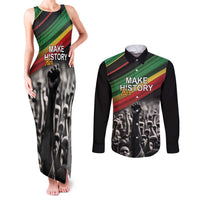 Make His-Herstories Couples Matching Tank Maxi Dress and Long Sleeve Button Shirt Black Power Hand and Pan-African Flag LT9 - Wonder Print Shop