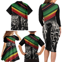 Make His-Herstories Family Matching Long Sleeve Bodycon Dress and Hawaiian Shirt Black Power Hand and Pan-African Flag LT9 - Wonder Print Shop