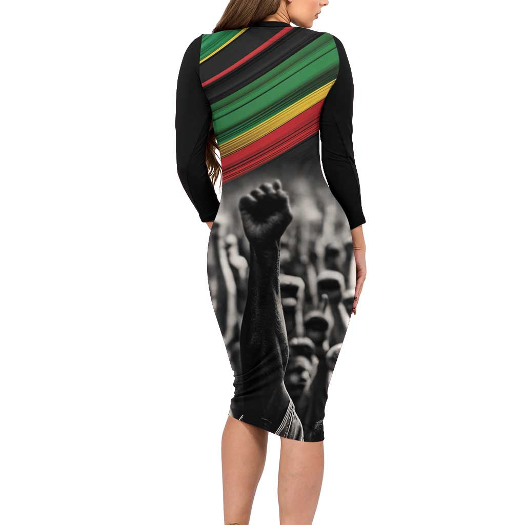 Make His-Herstories Family Matching Long Sleeve Bodycon Dress and Hawaiian Shirt Black Power Hand and Pan-African Flag LT9 - Wonder Print Shop