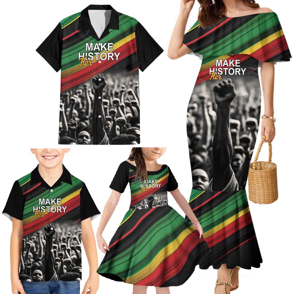 Make His-Herstories Family Matching Mermaid Dress and Hawaiian Shirt Black Power Hand and Pan-African Flag LT9 - Wonder Print Shop