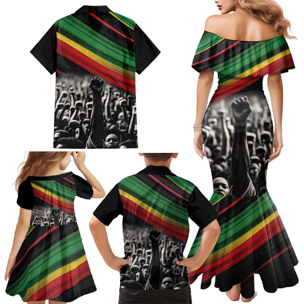 Make His-Herstories Family Matching Mermaid Dress and Hawaiian Shirt Black Power Hand and Pan-African Flag LT9 - Wonder Print Shop