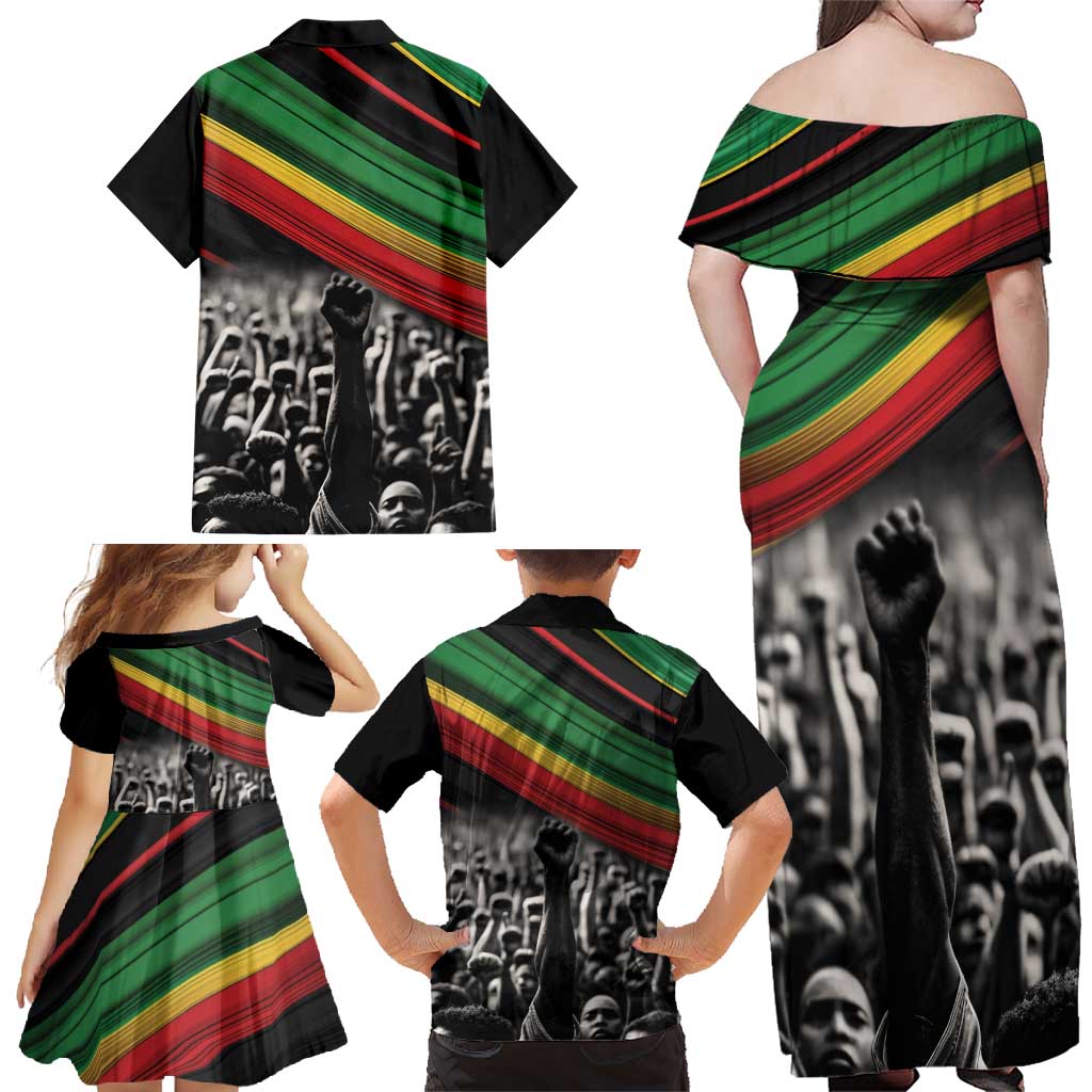 Make His-Herstories Family Matching Off Shoulder Maxi Dress and Hawaiian Shirt Black Power Hand and Pan-African Flag LT9 - Wonder Print Shop