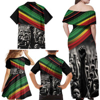 Make His-Herstories Family Matching Off Shoulder Maxi Dress and Hawaiian Shirt Black Power Hand and Pan-African Flag LT9 - Wonder Print Shop