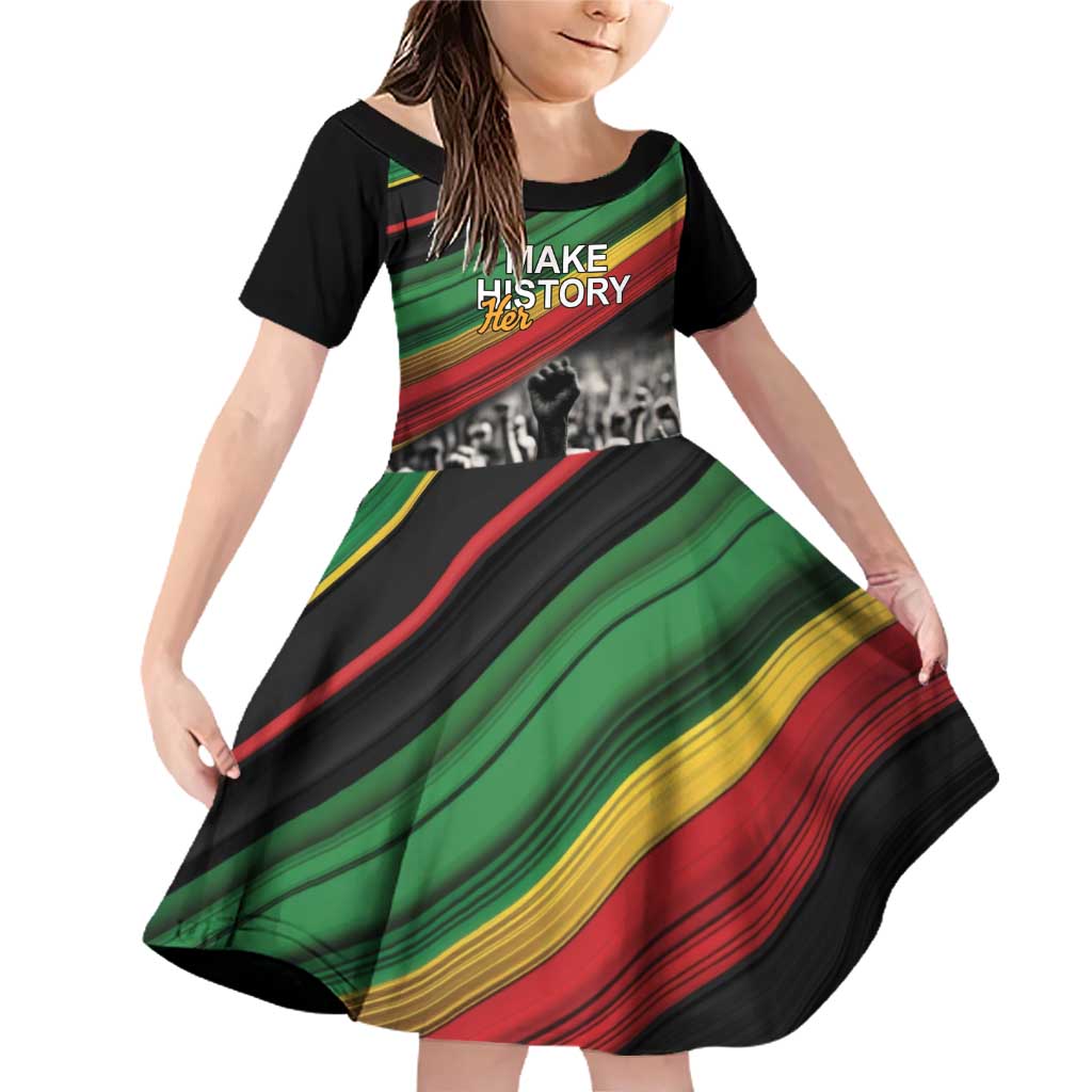 Make His-Herstories Family Matching Off Shoulder Short Dress and Hawaiian Shirt Black Power Hand and Pan-African Flag LT9 - Wonder Print Shop