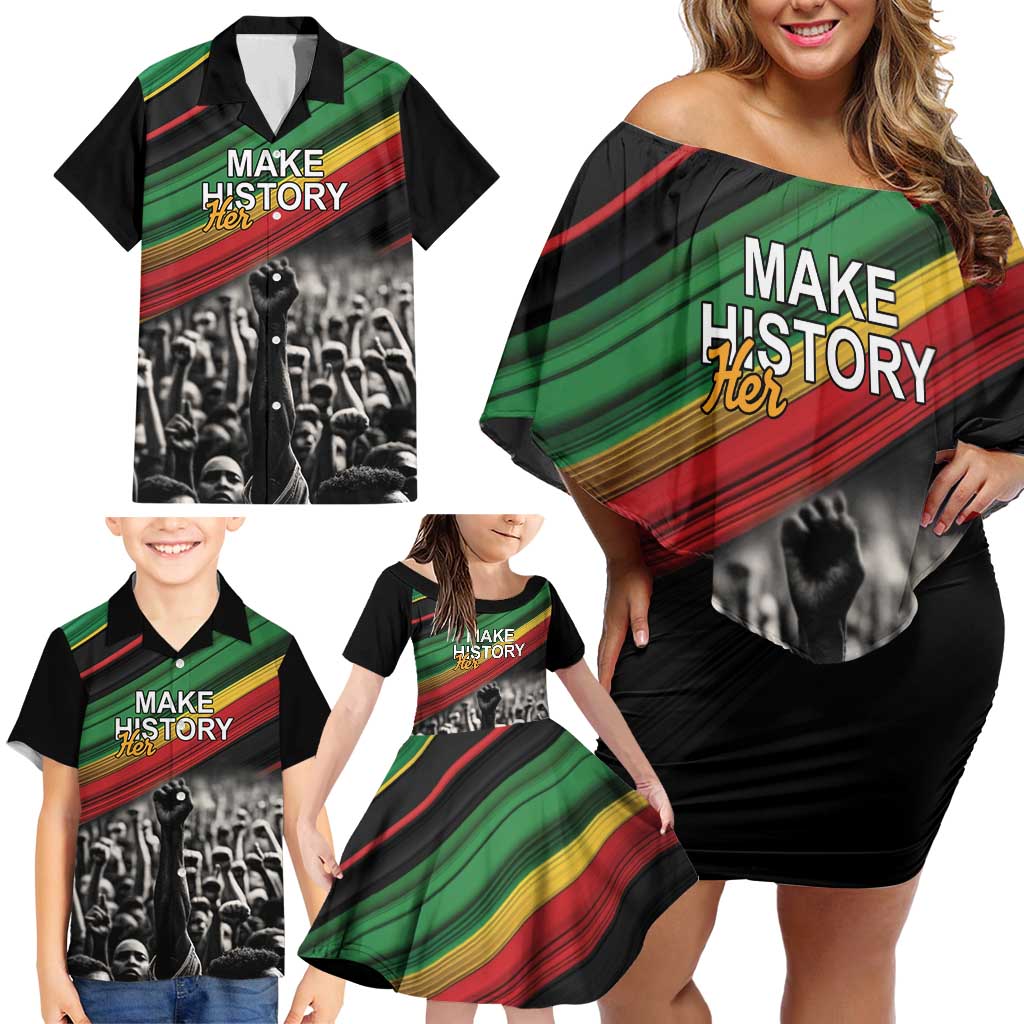 Make His-Herstories Family Matching Off Shoulder Short Dress and Hawaiian Shirt Black Power Hand and Pan-African Flag LT9 - Wonder Print Shop