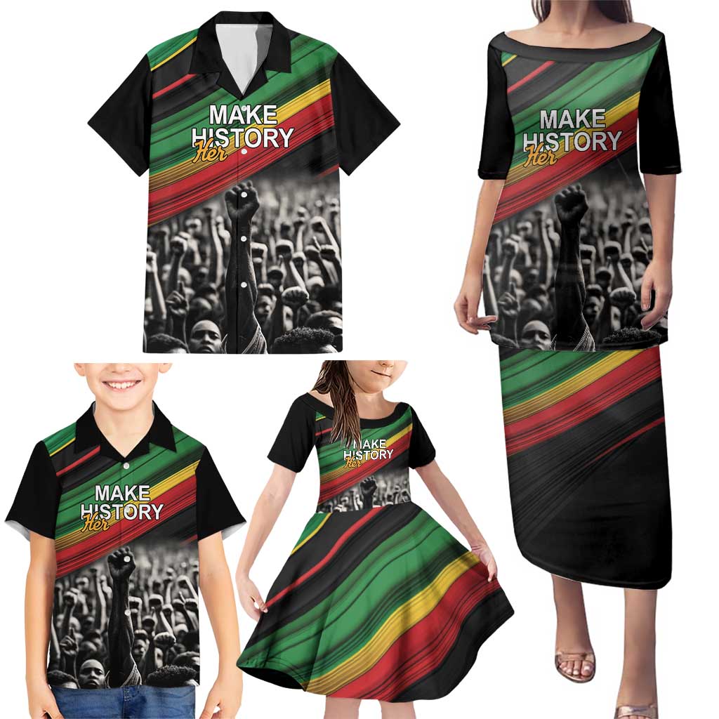 Make His-Herstories Family Matching Puletasi and Hawaiian Shirt Black Power Hand and Pan-African Flag - Wonder Print Shop