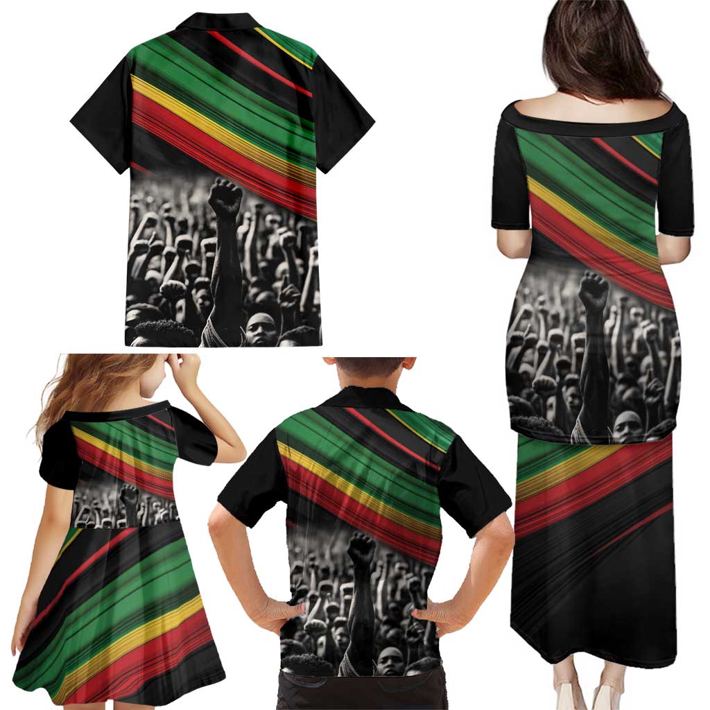 Make His-Herstories Family Matching Puletasi and Hawaiian Shirt Black Power Hand and Pan-African Flag - Wonder Print Shop