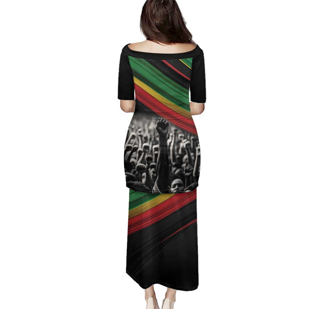 Make His-Herstories Family Matching Puletasi and Hawaiian Shirt Black Power Hand and Pan-African Flag - Wonder Print Shop