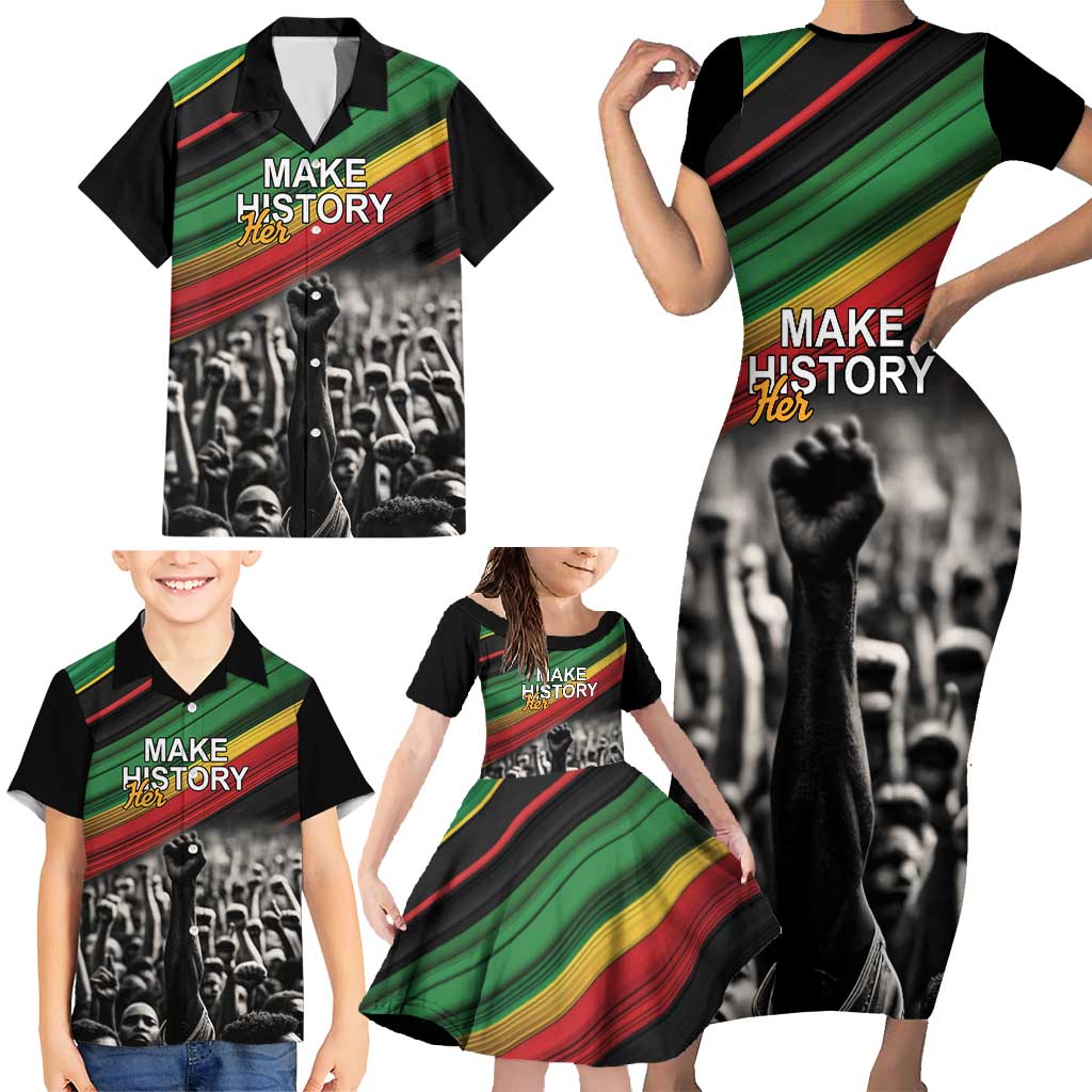 Make His-Herstories Family Matching Short Sleeve Bodycon Dress and Hawaiian Shirt Black Power Hand and Pan-African Flag - Wonder Print Shop