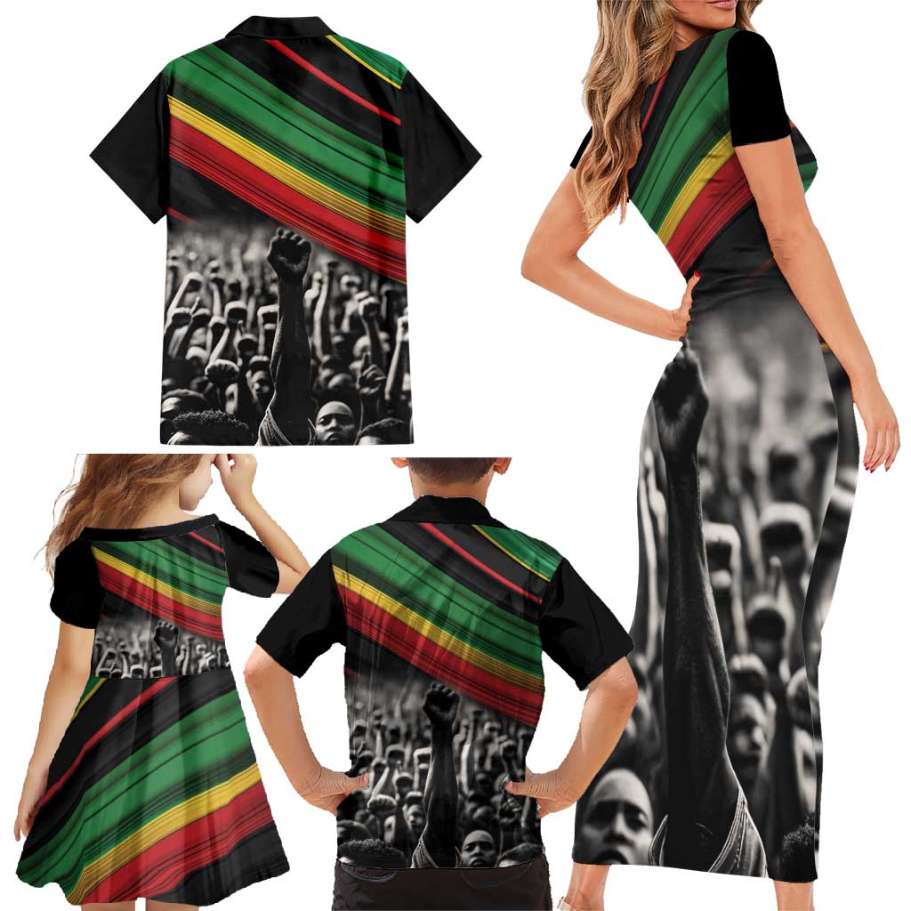 Make His-Herstories Family Matching Short Sleeve Bodycon Dress and Hawaiian Shirt Black Power Hand and Pan-African Flag - Wonder Print Shop