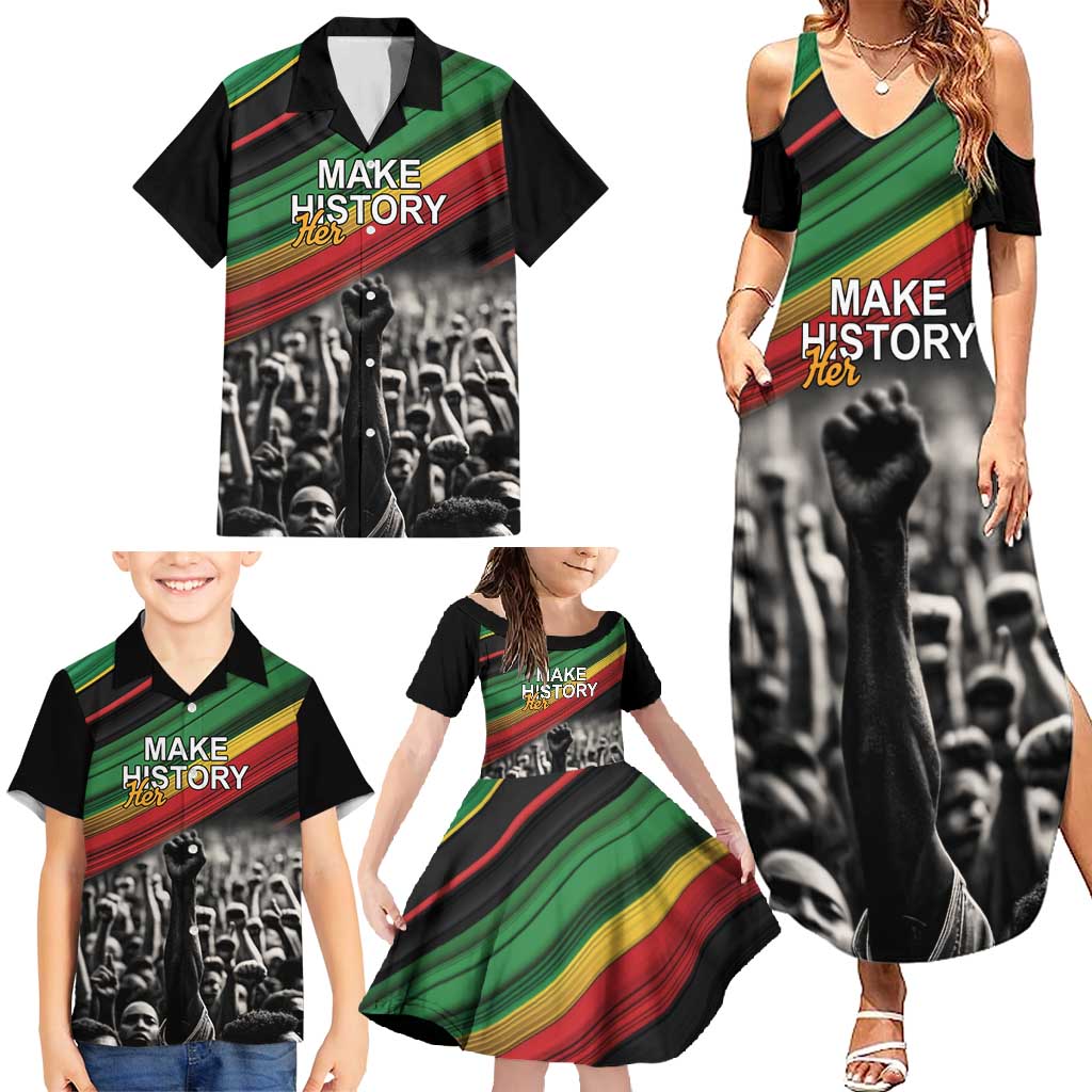 Make His-Herstories Family Matching Summer Maxi Dress and Hawaiian Shirt Black Power Hand and Pan-African Flag - Wonder Print Shop