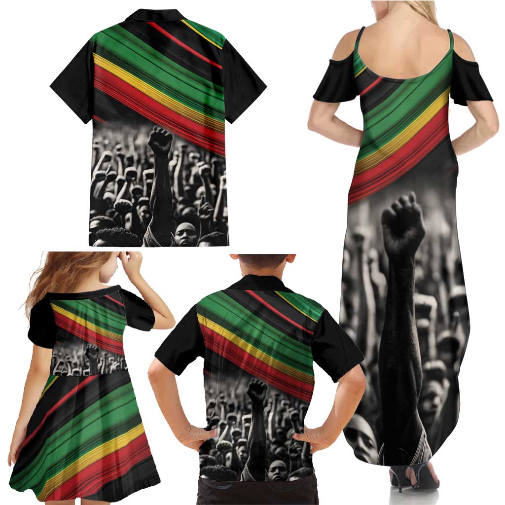 Make His-Herstories Family Matching Summer Maxi Dress and Hawaiian Shirt Black Power Hand and Pan-African Flag - Wonder Print Shop