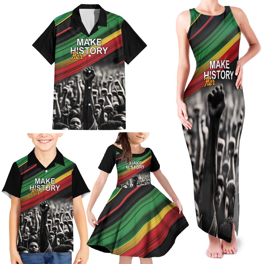 Make His-Herstories Family Matching Tank Maxi Dress and Hawaiian Shirt Black Power Hand and Pan-African Flag - Wonder Print Shop