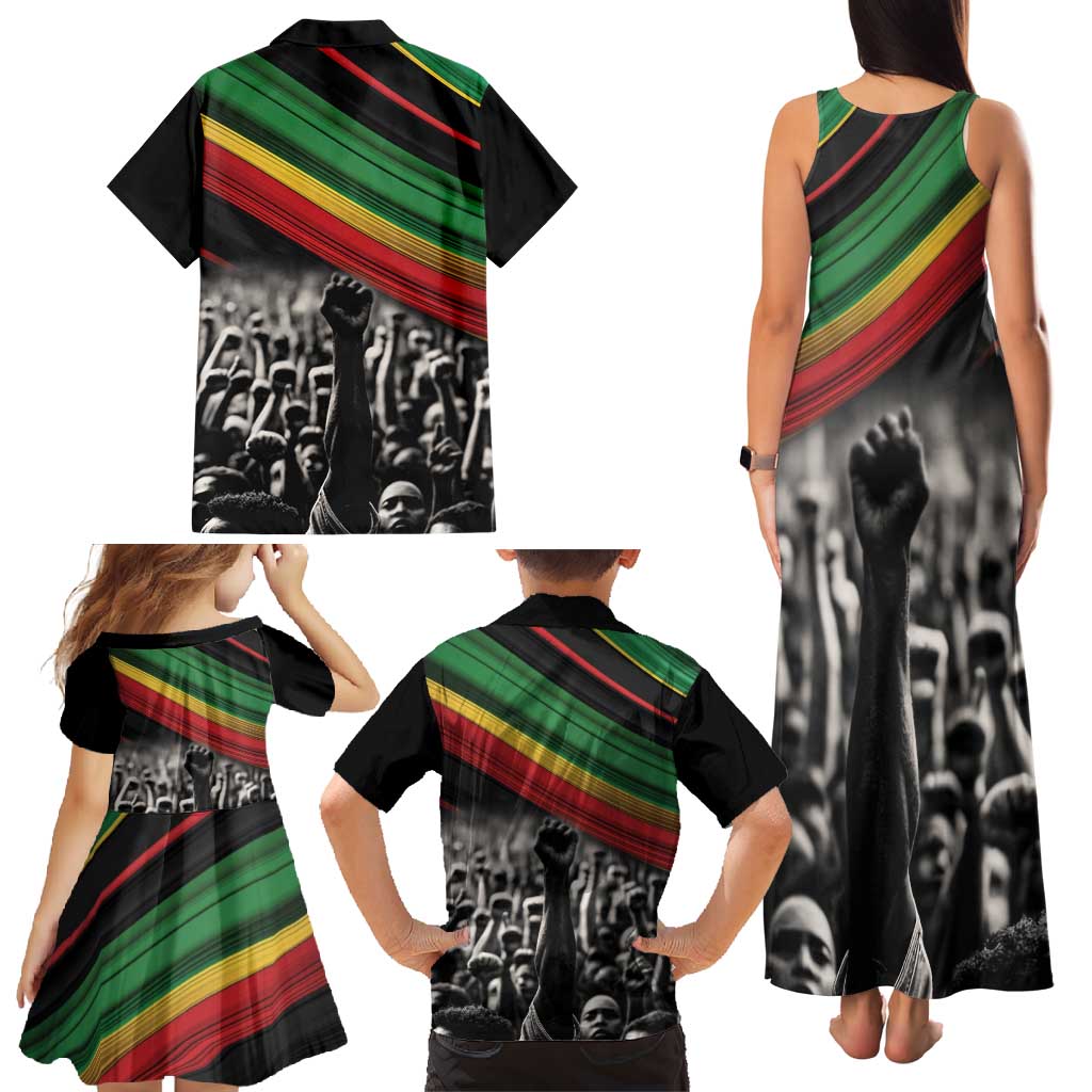 Make His-Herstories Family Matching Tank Maxi Dress and Hawaiian Shirt Black Power Hand and Pan-African Flag - Wonder Print Shop