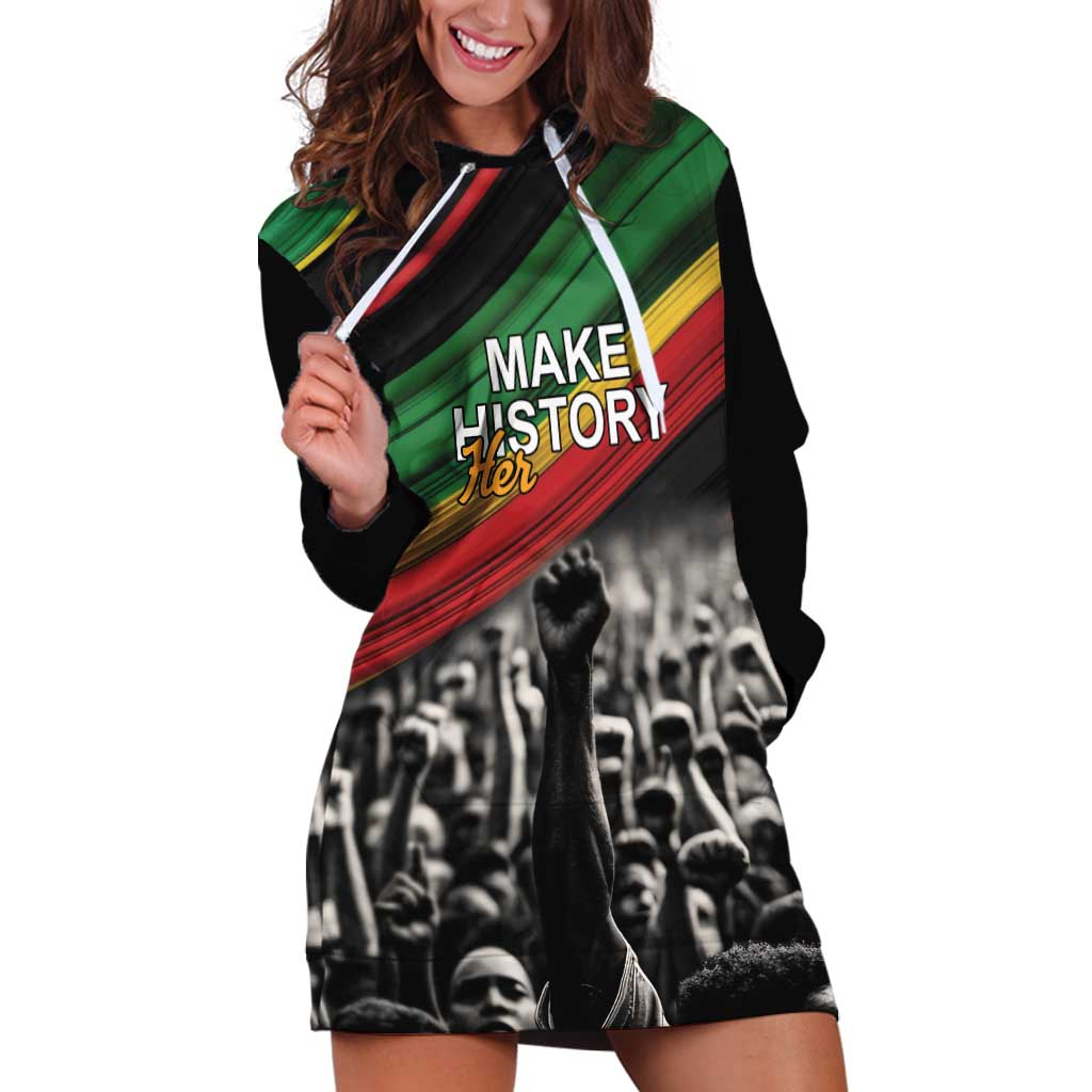 Make His-Herstories Hoodie Dress Black Power Hand and Pan-African Flag - Wonder Print Shop