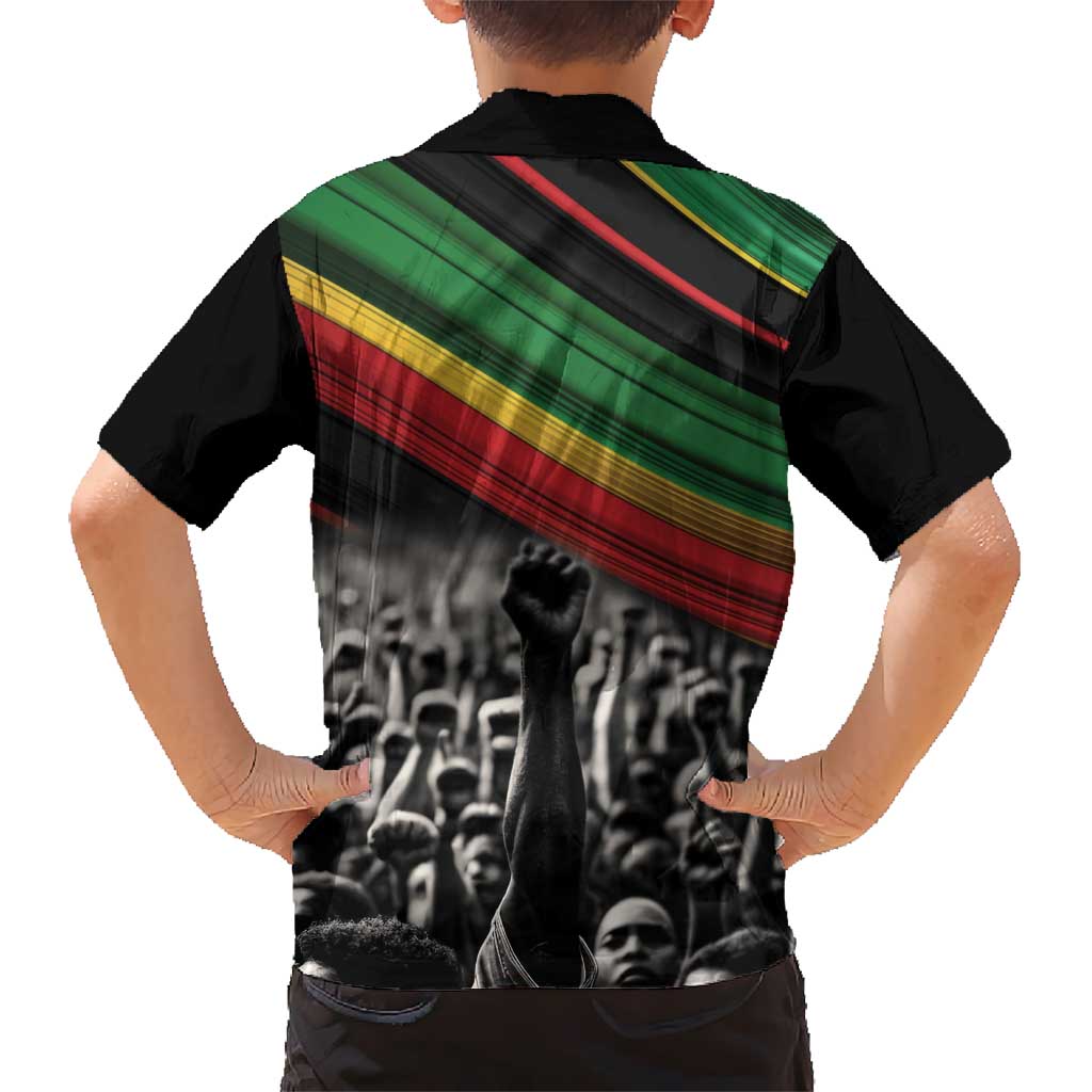 Make His-Herstories Kid Hawaiian Shirt Black Power Hand and Pan-African Flag - Wonder Print Shop