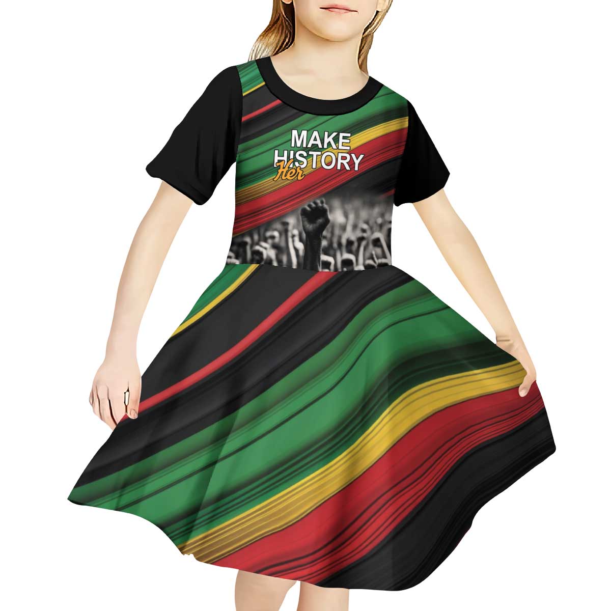 Make His-Herstories Kid Short Sleeve Dress Black Power Hand and Pan-African Flag - Wonder Print Shop
