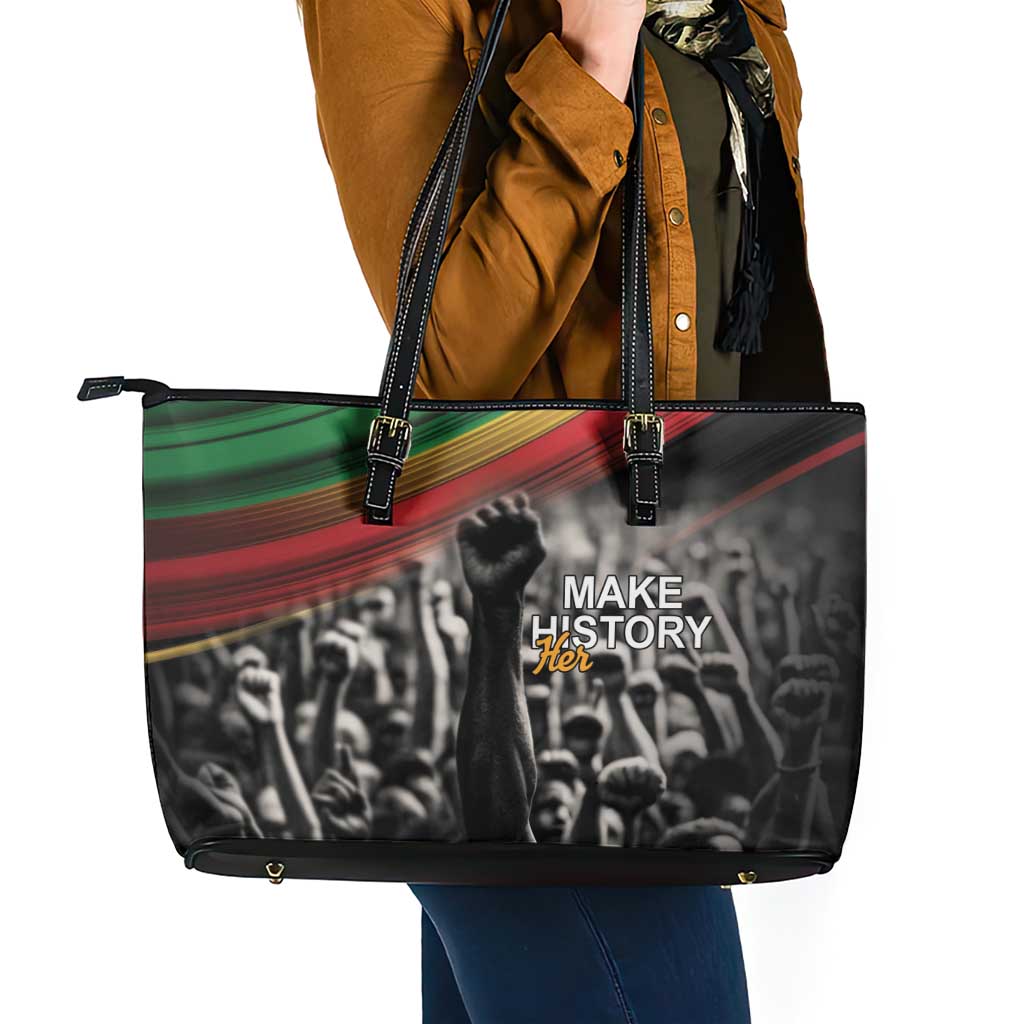 Make His-Herstories Leather Tote Bag Black Power Hand and Pan-African Flag - Wonder Print Shop