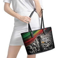 Make His-Herstories Leather Tote Bag Black Power Hand and Pan-African Flag - Wonder Print Shop