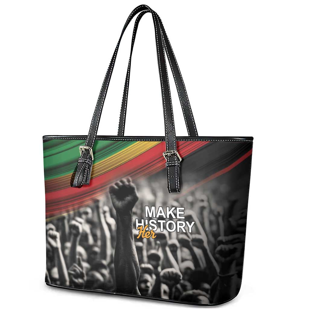Make His-Herstories Leather Tote Bag Black Power Hand and Pan-African Flag - Wonder Print Shop