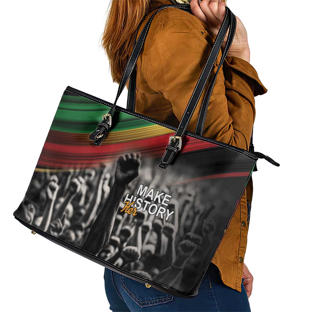 Make His-Herstories Leather Tote Bag Black Power Hand and Pan-African Flag - Wonder Print Shop