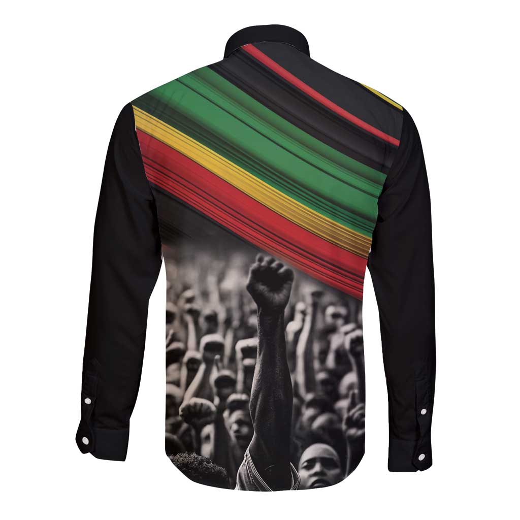 Make His-Herstories Long Sleeve Button Shirt Black Power Hand and Pan-African Flag - Wonder Print Shop